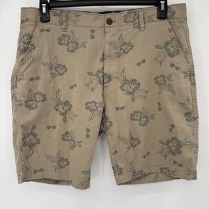 Plugg Shorts Mens 36 Tan Tropical Floral Sunglasses Print Cotton Stretch Chino